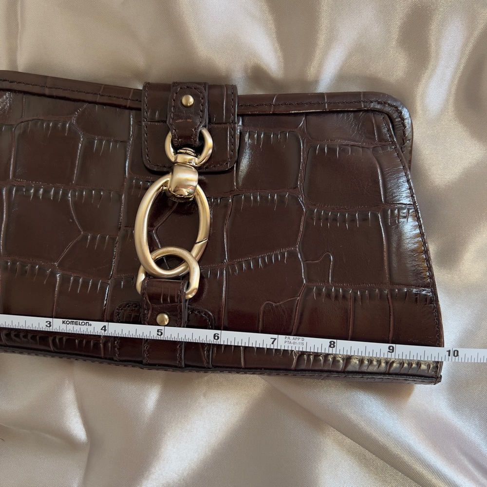 Ann Taylor Women’s Brown Crocodile Embossed Leather Clutch Handbag Purse NWOT - Picture 10 of 12